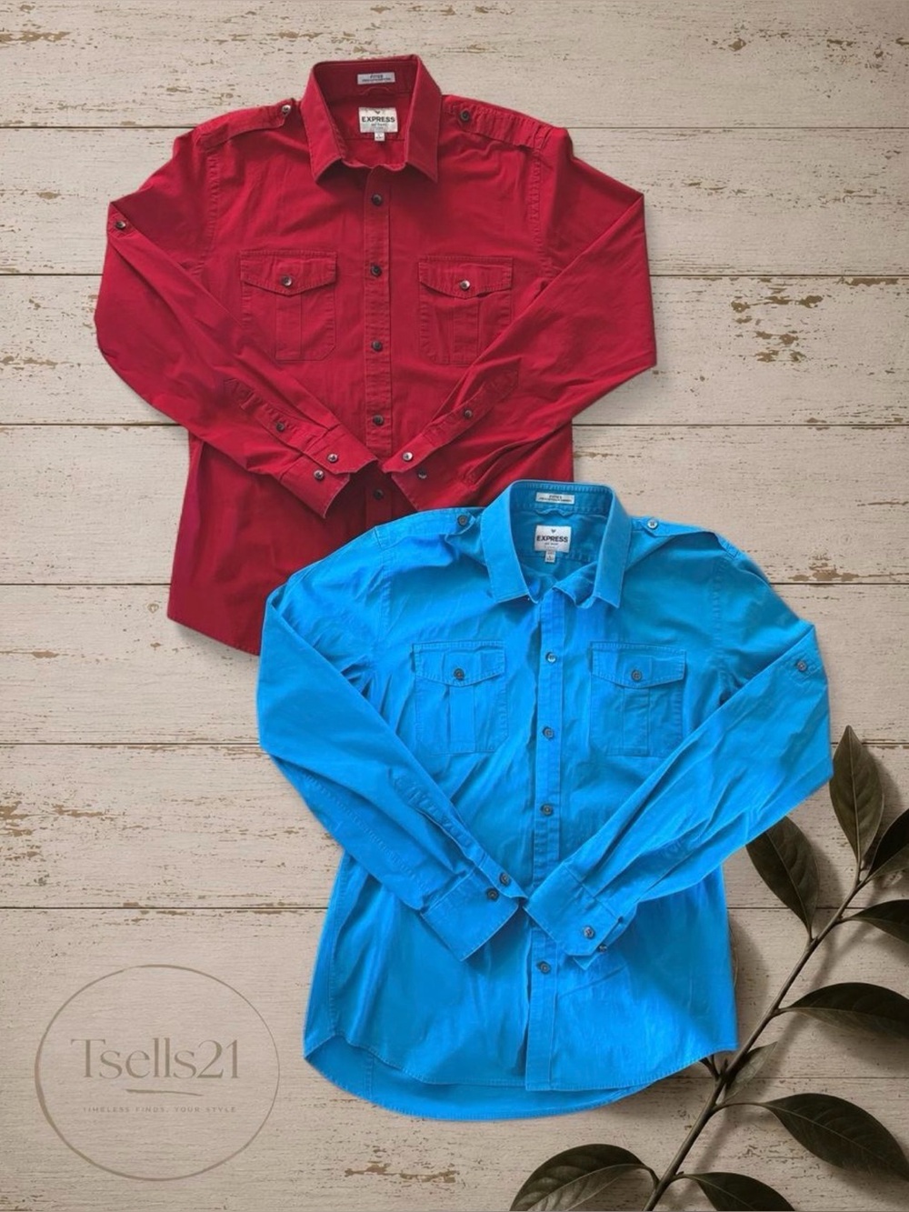 Express Vintage Red & Blue MK2 Fitted Utility Shirts Bundle of 2 - Size L